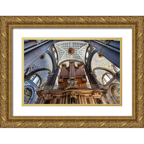 Organ Basilica ceiling Cathedral Puebla-Mexico Built in 15 to 1600s Gold Ornate Wood Framed Art Print with Double Matting by Perry, William