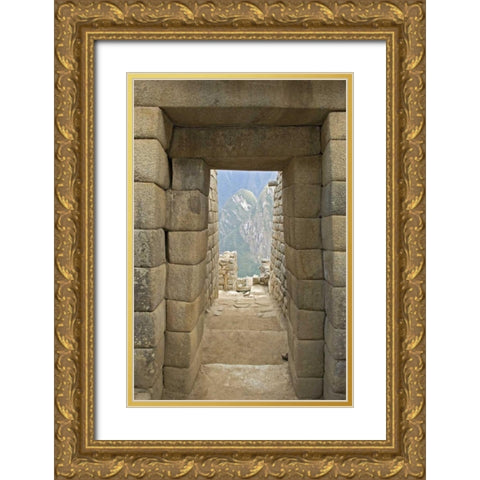 Peru, Machu Picchu, Double-jamb doorway entrance Gold Ornate Wood Framed Art Print with Double Matting by Kirkland, Dennis