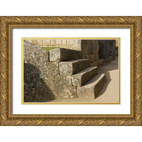 Peru, Machu Picchu, Four stone steps Gold Ornate Wood Framed Art Print with Double Matting by Kirkland, Dennis