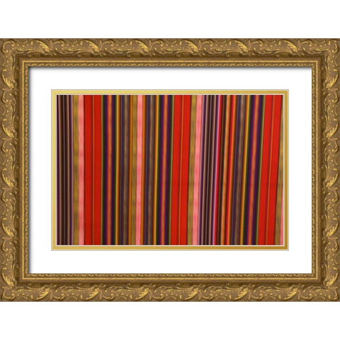 Peru, Colorful fabric Gold Ornate Wood Framed Art Print with Double Matting by Kirkland, Dennis