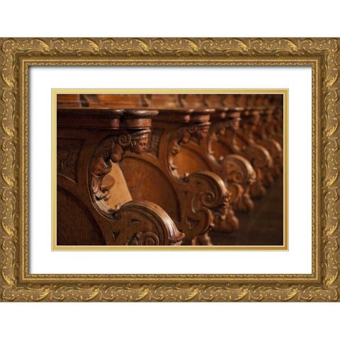 Peru, Lima, Detail of wood seats in the cathedral Gold Ornate Wood Framed Art Print with Double Matting by Kaveney, Wendy