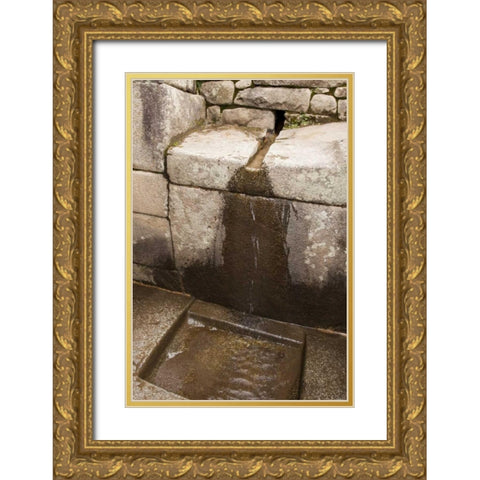 Peru, Machu Picchu Inca stone water fountains Gold Ornate Wood Framed Art Print with Double Matting by Kaveney, Wendy