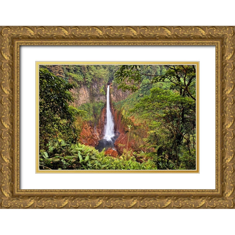 Catarata Del Toro Waterfall-in the mountains of Bajos del Toro Amarillo-Sarchi-Costa Rica Gold Ornate Wood Framed Art Print with Double Matting by Jones, Adam
