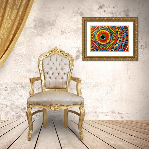 Colorfully painted wagon wheel-Costa Rica Gold Ornate Wood Framed Art Print with Double Matting by Jones, Adam