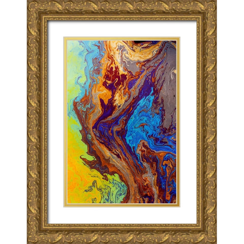 Abstract pattern in oil spilled in small stream-Costa Rica Gold Ornate Wood Framed Art Print with Double Matting by Jones, Adam