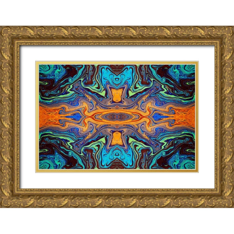 Abstract rainbow pattern of colors in oil spilled in small stream-Costa Rica Gold Ornate Wood Framed Art Print with Double Matting by Jones, Adam