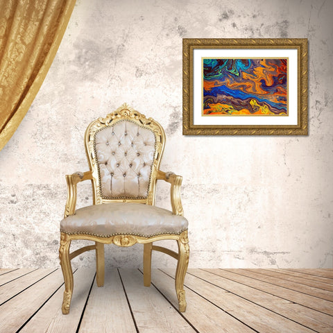Abstract pattern in oil spilled in small stream-Costa Rica Gold Ornate Wood Framed Art Print with Double Matting by Jones, Adam