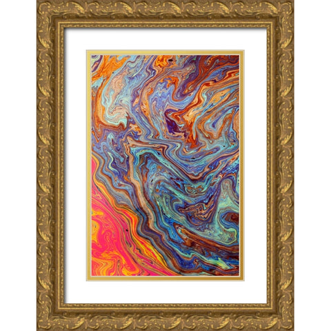 Abstract pattern in oil spilled in small stream-Costa Rica Gold Ornate Wood Framed Art Print with Double Matting by Jones, Adam