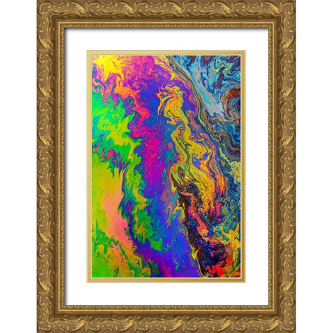 Abstract pattern in oil spilled in small stream-Costa Rica Gold Ornate Wood Framed Art Print with Double Matting by Jones, Adam