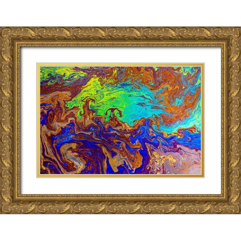 Abstract pattern in oil spilled in small stream-Costa Rica Gold Ornate Wood Framed Art Print with Double Matting by Jones, Adam