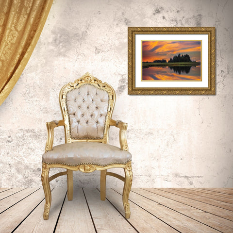 Sunrise on slough of Silver Salmon Creek-Lake Clark National Park and Preserve-Alaska Gold Ornate Wood Framed Art Print with Double Matting by Jones, Adam
