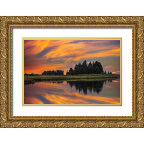 Sunrise on slough of Silver Salmon Creek-Lake Clark National Park and Preserve-Alaska Gold Ornate Wood Framed Art Print with Double Matting by Jones, Adam