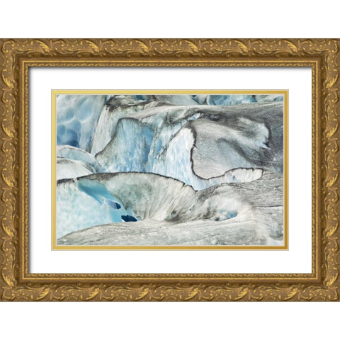 AK, Inside Passage Glacier patterns and blue ice Gold Ornate Wood Framed Art Print with Double Matting by Rotenberg, Nancy