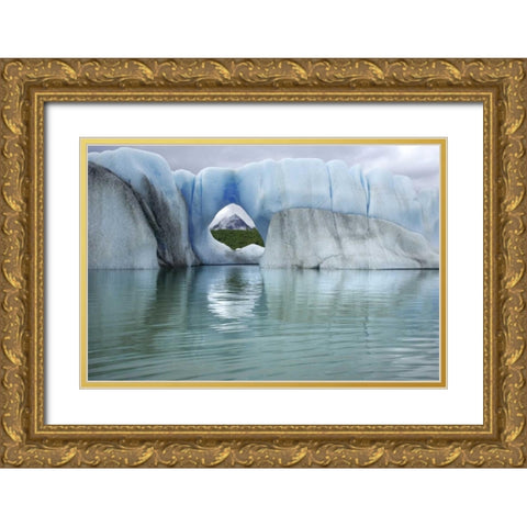 AK, Alsek Lake Mountain through hole in iceberg Gold Ornate Wood Framed Art Print with Double Matting by Paulson, Don