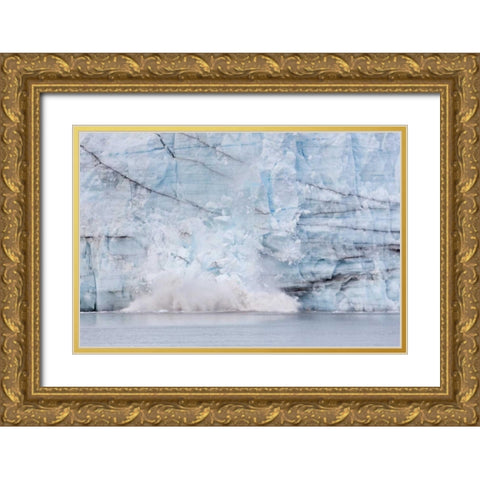 AK, Glacier Bay Calving of the Margerie Glacier Gold Ornate Wood Framed Art Print with Double Matting by Paulson, Don