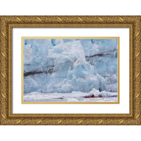 AK, Glacier Bay NP, Margerie Glacier Kayaker Gold Ornate Wood Framed Art Print with Double Matting by Paulson, Don