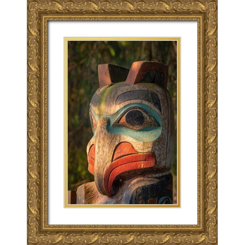 Alaska-Sitka Detail of totem pole at Sitka National Historical Park  Gold Ornate Wood Framed Art Print with Double Matting by Jaynes Gallery
