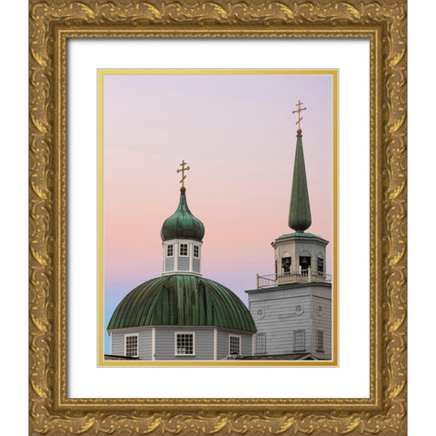 Alaska-Sitka Steeples of St Michaels Russian Orthodox Cathedral  Gold Ornate Wood Framed Art Print with Double Matting by Jaynes Gallery