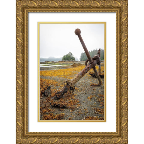 Alaska-Sitka Old anchors at ocean low tide  Gold Ornate Wood Framed Art Print with Double Matting by Jaynes Gallery