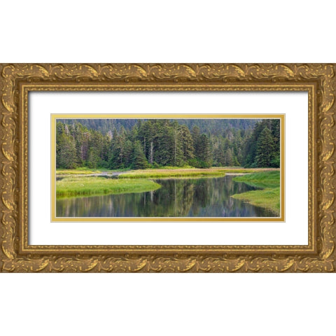 Alaska Panoramic of meadow at high tide in Tongass National Forest  Gold Ornate Wood Framed Art Print with Double Matting by Jaynes Gallery