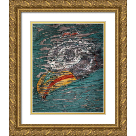 Alaska-Pelican Weathered painting of bird head  Gold Ornate Wood Framed Art Print with Double Matting by Jaynes Gallery