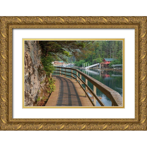 Alaska-Elfin Cove Boardwalk next to bay  Gold Ornate Wood Framed Art Print with Double Matting by Jaynes Gallery