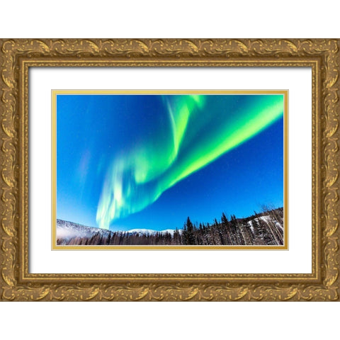 Alaska Northern lights auroras over mountains Gold Ornate Wood Framed Art Print with Double Matting by Jaynes Gallery