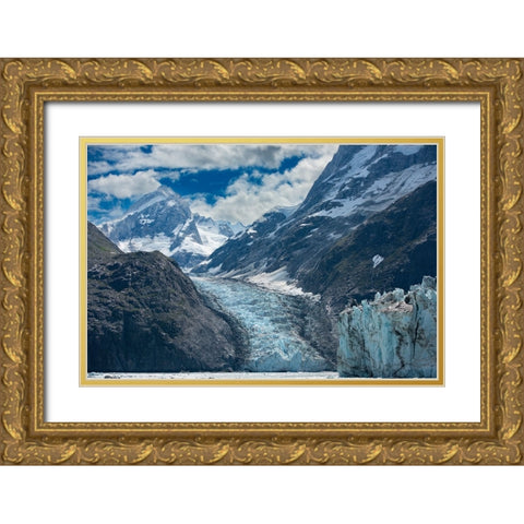 Mighty mountains towering above an unnamed glacier in Johns Hopkins Inlet. Gold Ornate Wood Framed Art Print with Double Matting by Sederquist, Betty