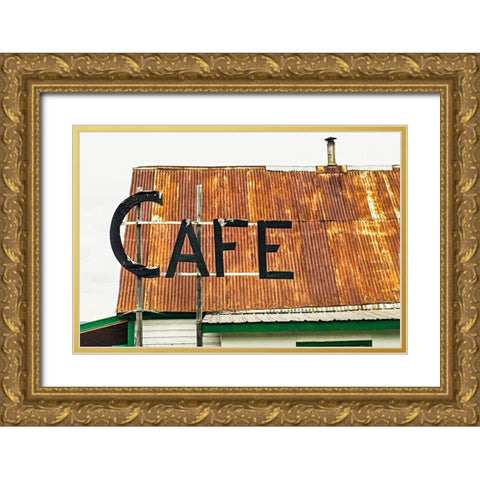 Hope- Alaska- Rustic roof and cafe sign Gold Ornate Wood Framed Art Print with Double Matting by Muir, Janet