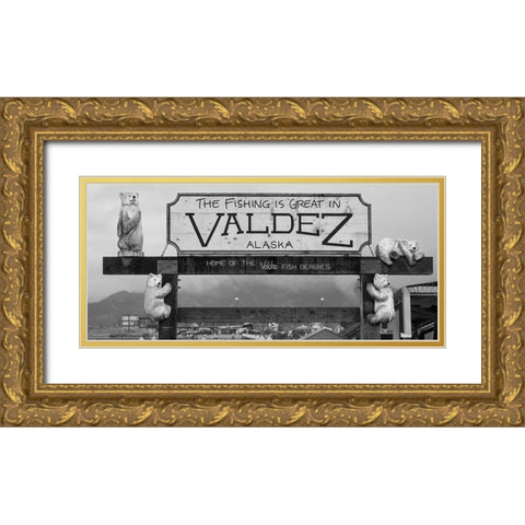 Alaska- Valdez. Marina sign. Gold Ornate Wood Framed Art Print with Double Matting by Muir, Janet