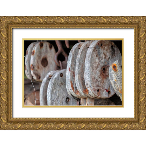 Antique block and tackle-Wrangell-Alaska-USA Gold Ornate Wood Framed Art Print with Double Matting by Engelbrecht, Jim
