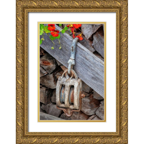 Antique block and tackle Gold Ornate Wood Framed Art Print with Double Matting by Engelbrecht, Jim