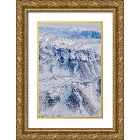 Aerial view of snow covered mountain range-Alaska-USA Gold Ornate Wood Framed Art Print with Double Matting by Su, Keren