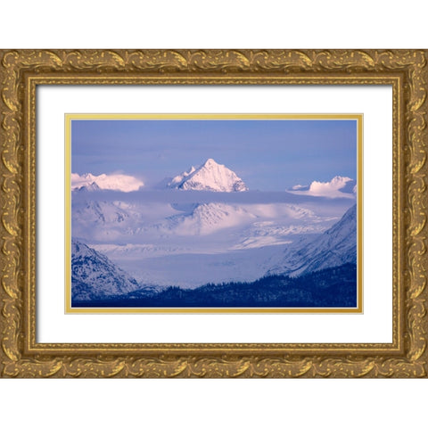 Landscape of snow covered mountain range-Homer-Alaska-US Gold Ornate Wood Framed Art Print with Double Matting by Su, Keren