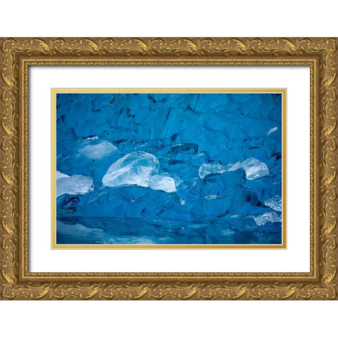 Alaska-Close-up view of deep blue iceberg floating near calving face of LeConte Glacier Gold Ornate Wood Framed Art Print with Double Matting by Souders, Paul