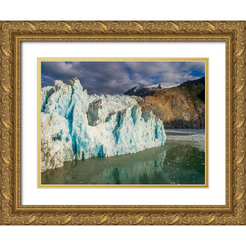 Alaska-Tracy Arm-Fords Terror Wilderness-Aerial view of crevassed blue face of Dawes Glacier  Gold Ornate Wood Framed Art Print with Double Matting by Souders, Paul