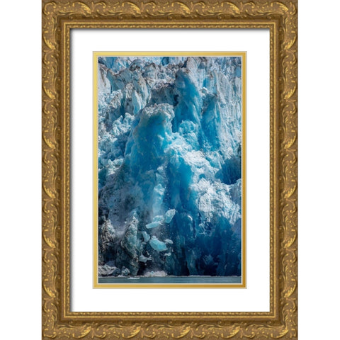 Alaska-Tracy Arm-Fords Terror Wilderness-Icebergs calving from blue ice face of South Sawyer Glacier Gold Ornate Wood Framed Art Print with Double Matting by Souders, Paul