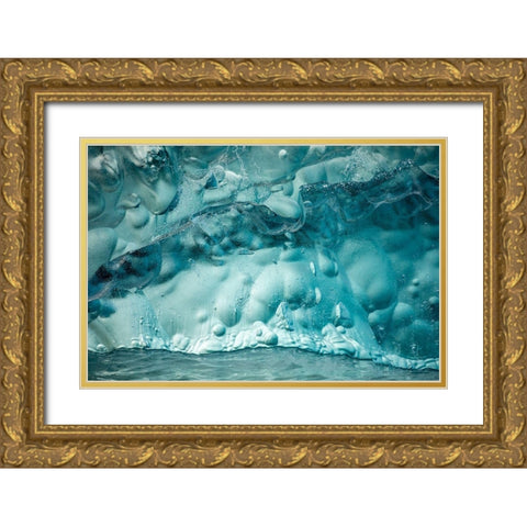 Alaska-Tracy Arm-Close-up of deep blue-green iceberg floating near face of South Sawyer Glacier Gold Ornate Wood Framed Art Print with Double Matting by Souders, Paul
