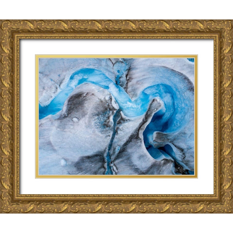 Alaska-Tracy Arm-meltwater stream disappearing into moulin on melting surface of Sawyer Glacier Gold Ornate Wood Framed Art Print with Double Matting by Souders, Paul
