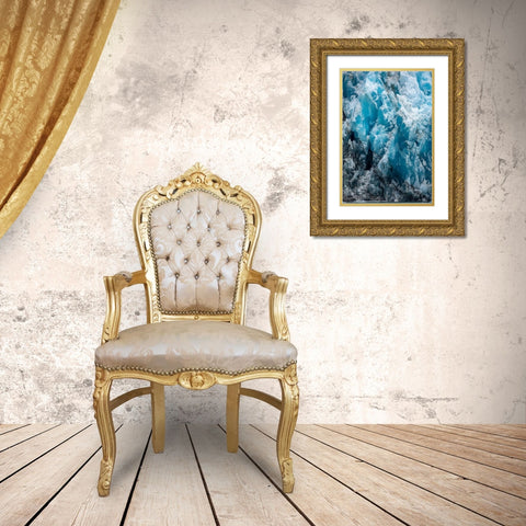 Alaska-Tracy Arm-Dark blue ice on shattered face of South Sawyer Glacier in Tracy Arm Gold Ornate Wood Framed Art Print with Double Matting by Souders, Paul