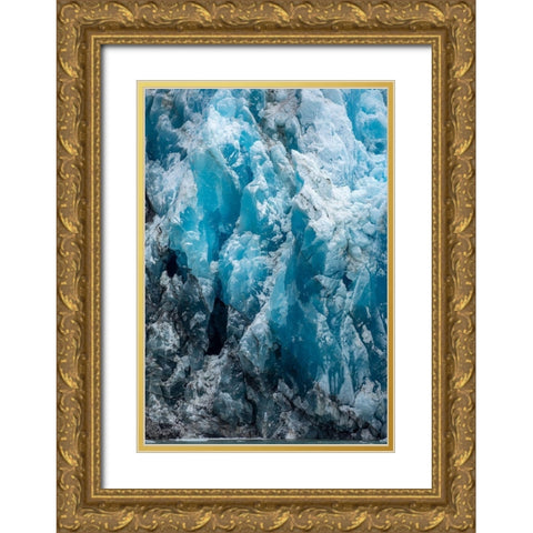 Alaska-Tracy Arm-Dark blue ice on shattered face of South Sawyer Glacier in Tracy Arm Gold Ornate Wood Framed Art Print with Double Matting by Souders, Paul