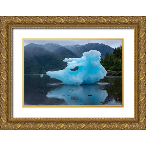 Alaska-Gulf 32 Pilothouse sailboat at anchor near large icebergs from LeConte Glacier grounded Gold Ornate Wood Framed Art Print with Double Matting by Souders, Paul