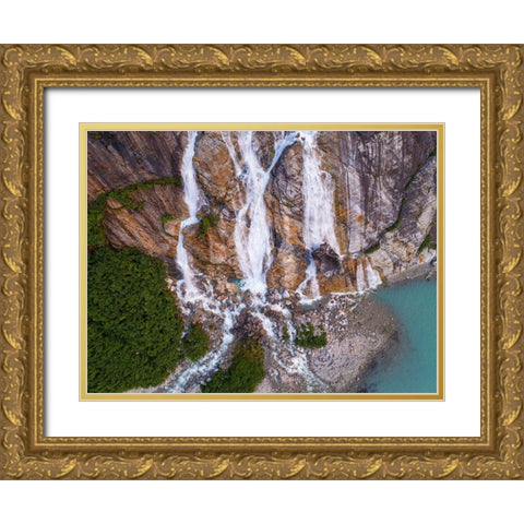 Alaska-Tracy Arm-Fords Terror Wilderness-Waterfall flowing down cliff side along Endicott Arm Gold Ornate Wood Framed Art Print with Double Matting by Souders, Paul
