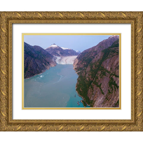 Alaska-Tracy Arm-Fords Terror Wilderness-Aerial view of Dawes Glacier at end of Endicott Arm Gold Ornate Wood Framed Art Print with Double Matting by Souders, Paul