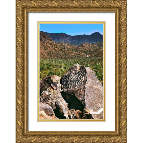 Signal Hill Petroglyphs-Arizona-USA Gold Ornate Wood Framed Art Print with Double Matting by Miller, Anna