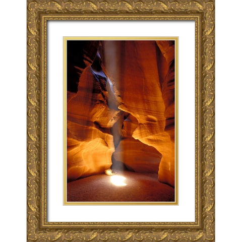 AZ, Page, Sun beam shines onto Antelope canyon Gold Ornate Wood Framed Art Print with Double Matting by Kirkland, Dennis