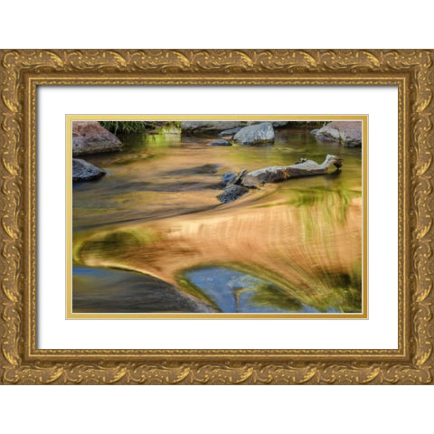 USA, Arizona, Sedona Autumn reflections on water Gold Ornate Wood Framed Art Print with Double Matting by OBrien, Jay
