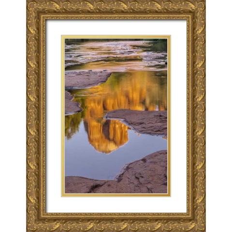 Arizona, Sedona Cathedral Rock reflects in creek Gold Ornate Wood Framed Art Print with Double Matting by OBrien, Jay