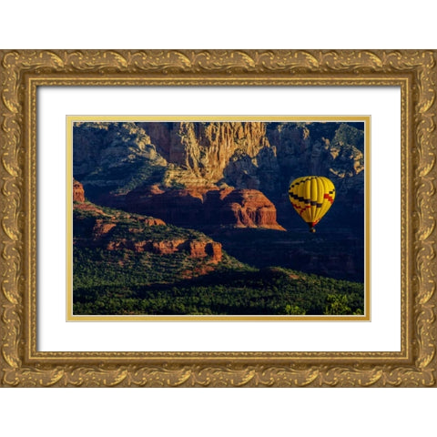 AZ, Hot-air balloon over Red Rocks SP at sunset Gold Ornate Wood Framed Art Print with Double Matting by OBrien, Jay
