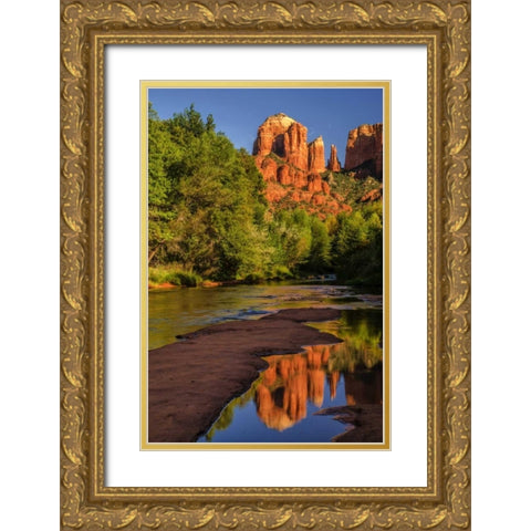 USA, Arizona Cathedral Rock reflects in creek Gold Ornate Wood Framed Art Print with Double Matting by OBrien, Jay